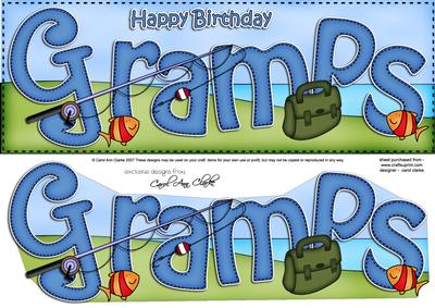 Large Dl Birthday Gramps Fishing Card & 3D Decoupage