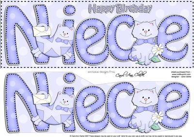 Large Dl Birthday Niece Cat Card & 3D Decoupage