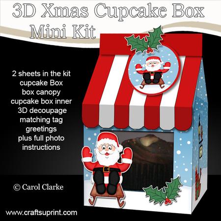 3D Xmas Sledging Santa Milk Carton Cupcake or Treat Box