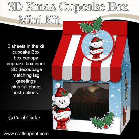 3D Xmas Little Teddy Ed Milk Carton Cupcake or Treat Box
