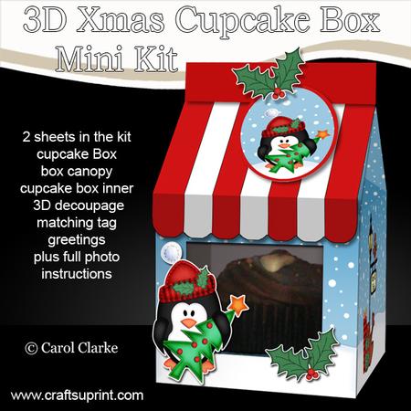 3D Xmas Penguin Milk Carton Cupcake or Treat Box Mini Kit