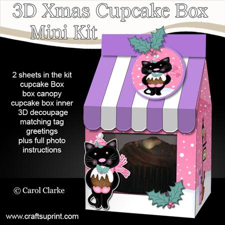 3D Xmas Little Cat Milk Carton Cupcake or Treat Box