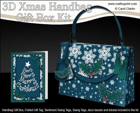 3D Snowflakes & Holly Xmas Handbag Treat or Favour Box Kit