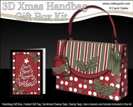 3D Spots Stripe & Holly Xmas Handbag Treat or Favour Box Kit