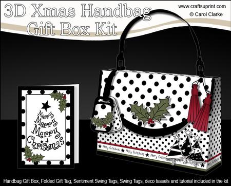 3D Dots Trees & Holly Xmas Handbag Treat or Favour Box Kit