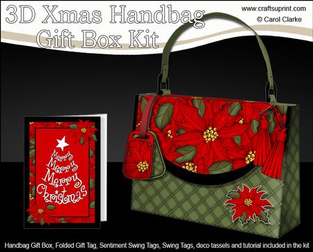 3D Pointsettia Xmas Handbag Treat or Favour Box Kit