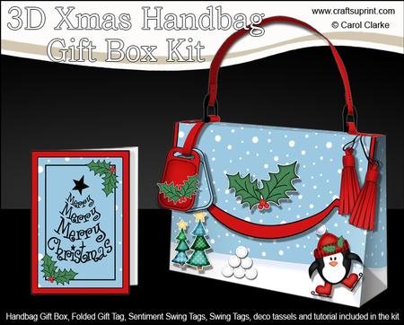 3D Skating Penguin Xmas Handbag Treat or Favour Box Kit