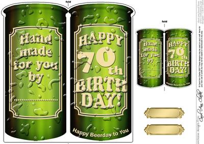 70th Birthday Beer Can Shaped Card