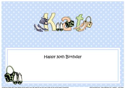 Large Dl 30th Birthday Kat Shoes & Handbags Matching Insert