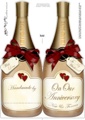 Large Dl Husband Anniversary Champagne Bottle Shaped Card