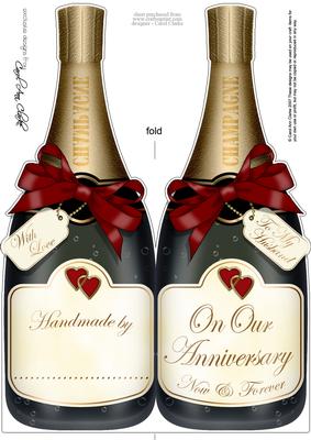 Large Dl Husband Anniversary Champagne Bottle Shaped Card