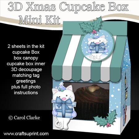 3D Xmas Cute Cat Milk Carton Cupcake or Treat Box Mini Kit