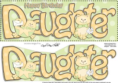 Large Dl Birthday Daughter Cat Card & 3D Decoupage