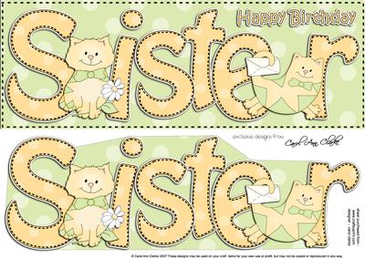 Large Dl Birthday Sister Cat Card & 3D Decoupage