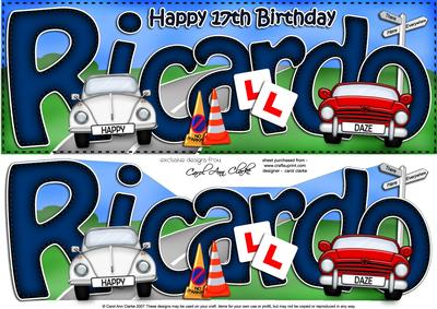 Large Dl 17th Birthday Ricardo Cars Quick Card 3D Decoupage