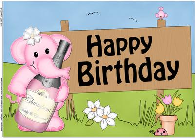 A4 Lola Elephant's Champagne Birthday Card Topper