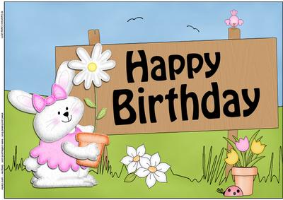 A4 Little Bunny's Flower Birthday Card Topper