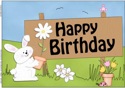 A4 Little Bunny's Flower Birthday Card Topper