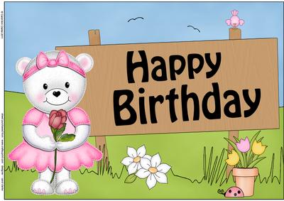 A4 Teddy Tess's Rose Birthday Card Topper