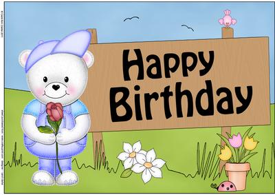 A4 Teddy Ed's Rose Birthday Card Topper