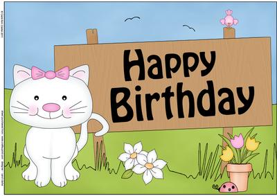 A4 Cute Little Cat Birthday Card Topper