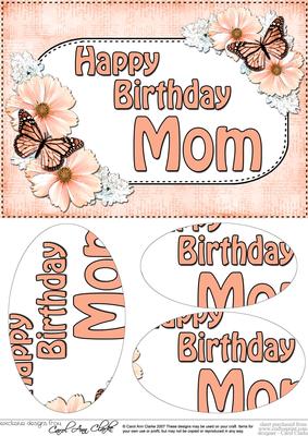 A5 Birthday Mom Butterflies & Flowers Oval Pyramage Topper