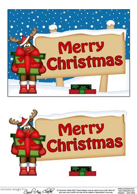 Xmas Merry Christmas Rudolph Signpost 5x7 Easicut Decoupage
