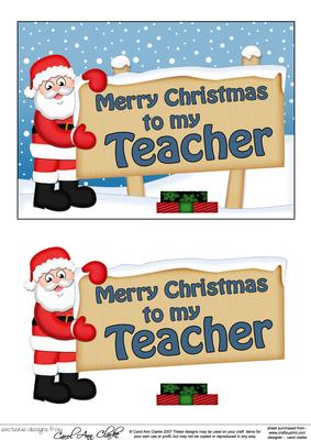 Xmas Teacher Santa Signpost 5x7 Easicut Decoupage