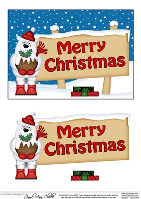 Xmas Merry Christmas Bear Signpost 5x7 Easicut Decoupage