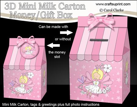3D Fairy Twinkletoes Milk Carton Money or Treat Box Mini Kit