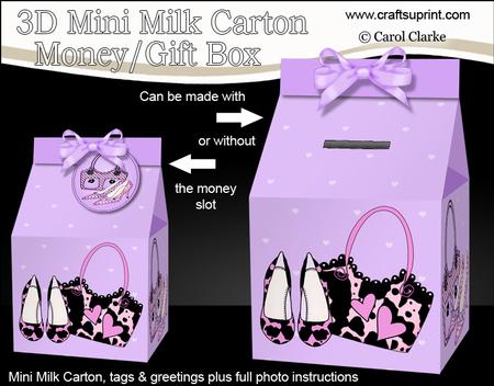 3D Shoes & Handbags Milk Carton Money or Treat Box Mini Kit