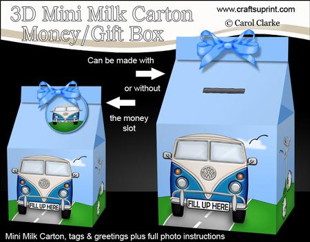 3D Vw Campervan Milk Carton Money or Treat Box Mini Kit