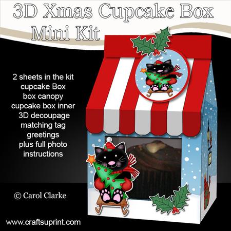 3D Xmas Cute Cat Milk Carton Cupcake or Treat Box Mini Kit