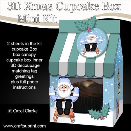 3D Xmas Santa Milk Carton Cupcake or Treat Box Mini Kit