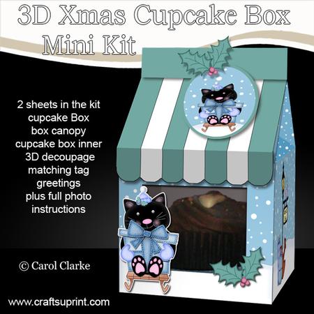 3D Xmas Cute Cat Milk Carton Cupcake or Treat Box Mini Kit