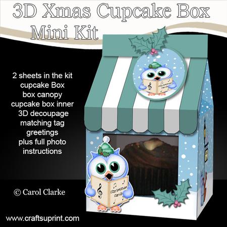 3D Xmas Hoot Owl Milk Carton Cupcake or Treat Box Mini Kit
