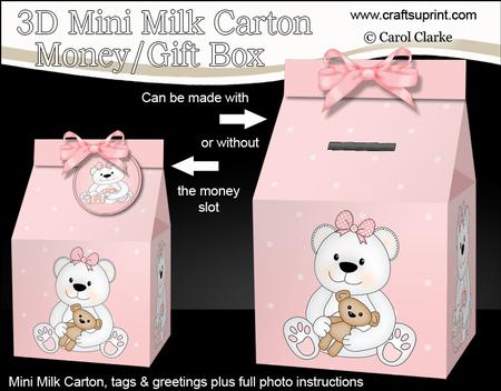 3D New Baby Girl Milk Carton Money or Treat Box Mini Kit
