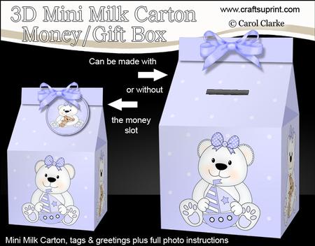 3D New Baby Boy Milk Carton Money or Treat Box Mini Kit