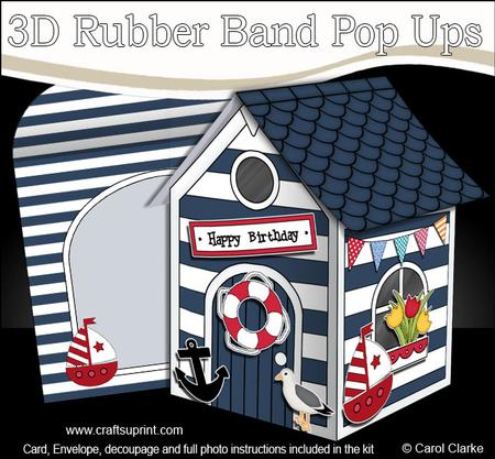 3D Beach Hut Rubber Band Pop Up Card