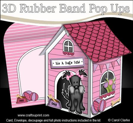 3D Maisie Scottie Dog Kennel Rubber Band Pop Up Card