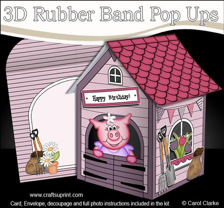 3D Zoe Piggy Barn Rubber Band Pop Up Card