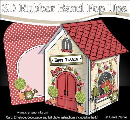 3D Little Country Cottage Rubber Band Pop Up Card