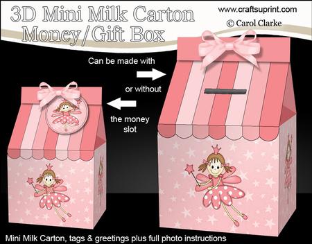 3D Fairy Princess Milk Carton Money or Treat Box Mini Kit