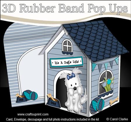 3D Jock Westie Dog Kennel Rubber Band Pop Up Card