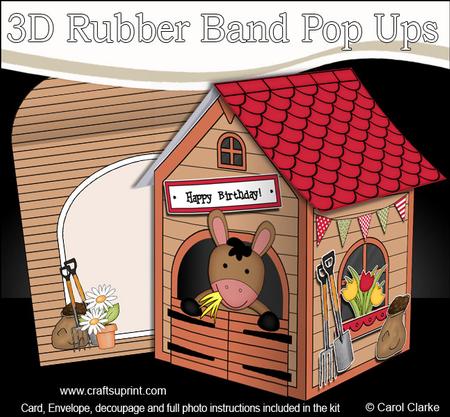 3D Coco Donkey Stable Rubber Band Pop Up Card