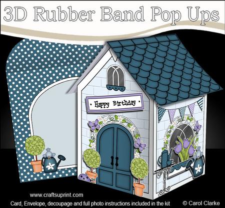 3D Little Country Cottage Rubber Band Pop Up Card