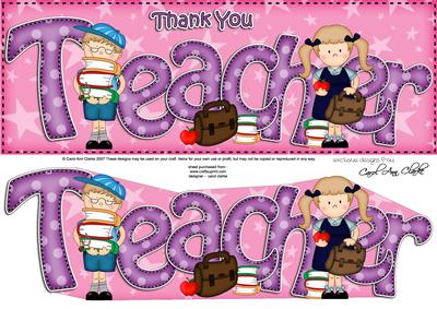 Large Dl Boyz Girlz Thank You Teacher 3D Decoupage