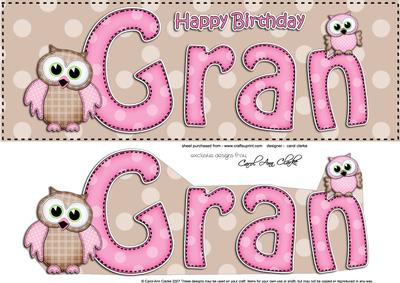 Large Dl Birthday Gran Owls Quick Card N 3D Decoupage