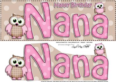 Large Dl Birthday Nana Owls Quick Card N 3D Decoupage