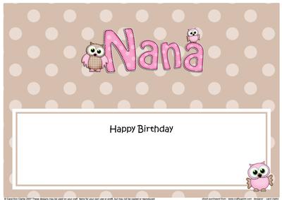 Birthday Nana Owls Matching Large Dl Insert
